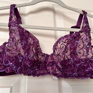 Victoria's Secret Y2K 36C Deep Purple Embroidered Sheer Lace Underwire Bra
